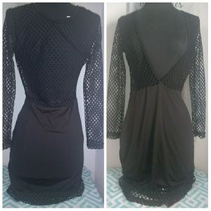 Sexy Black Long Sleeve Fishnet Dress Size L